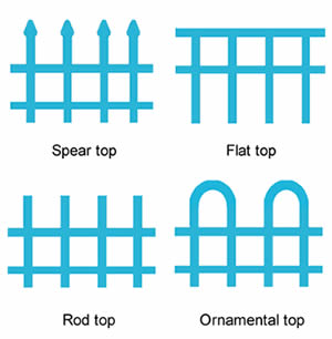 Four types of steel fence tops include spear top, flat top, rod top and ornamental top.