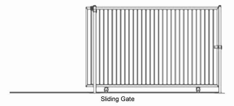 A plan drawing of sliding steel fence gate with one leaf.