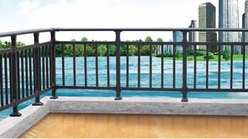 Black steel balustrade installed on an open balcony